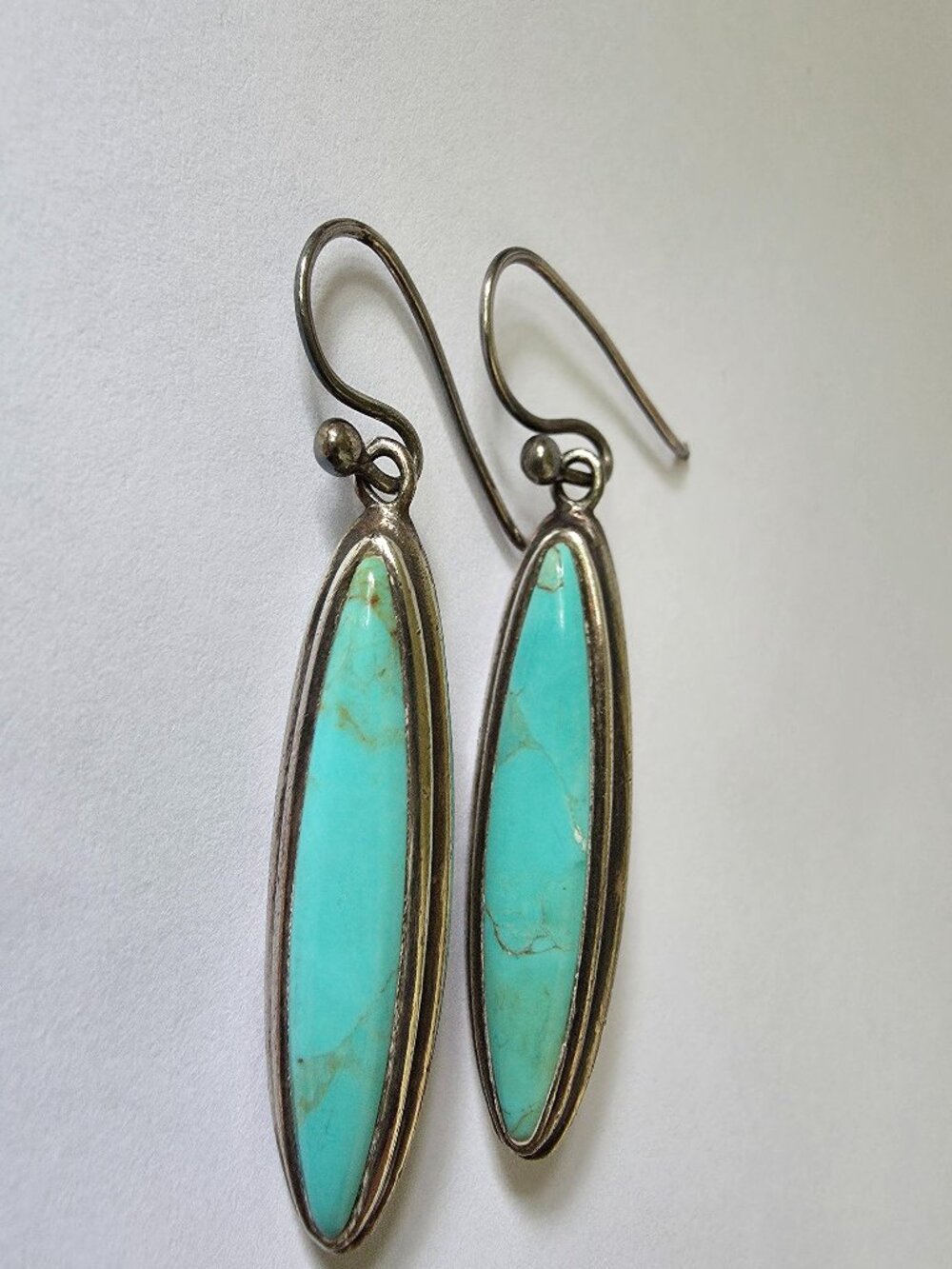 Barse 925 Sterling Silver Turquoise Dangle Earrings Vintage Oval Southwestern